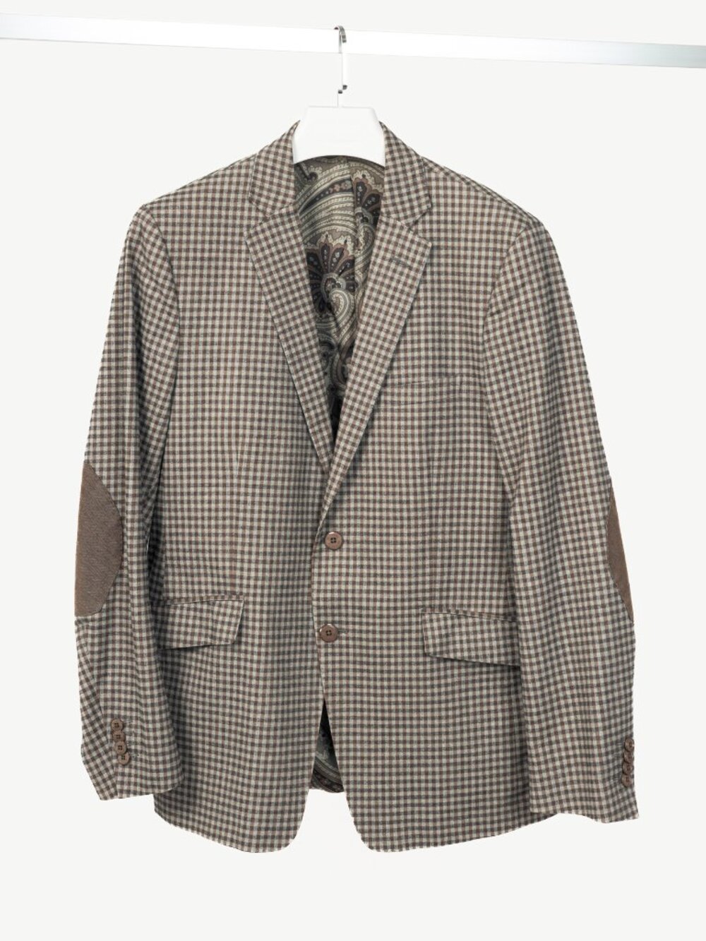 Etro Grey & Brown Check Cotton-Flannel Elbow-Patch Blazer